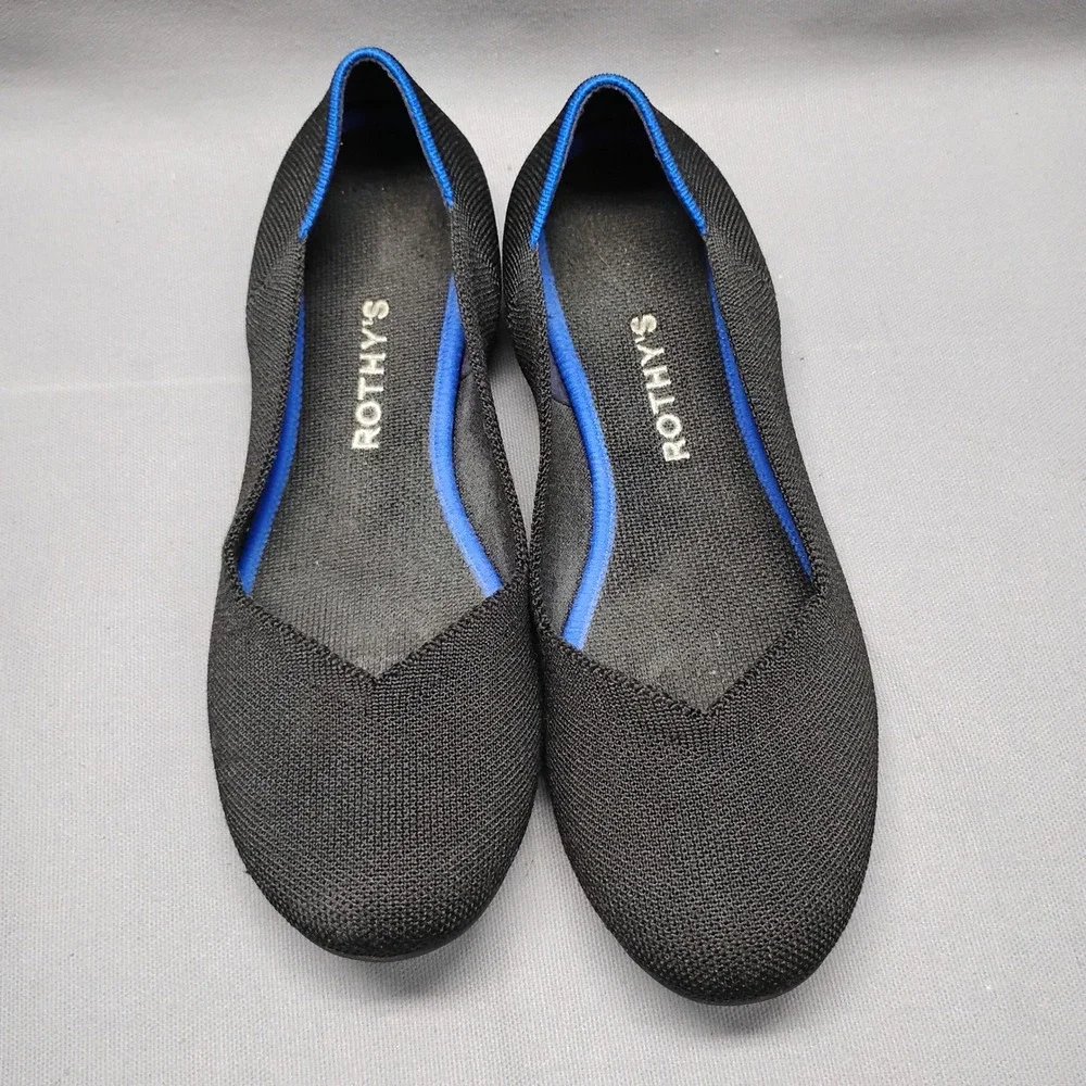 Rothys The Point Black Solid Knit Pointed Toe Flats Shoes Womens Size 8